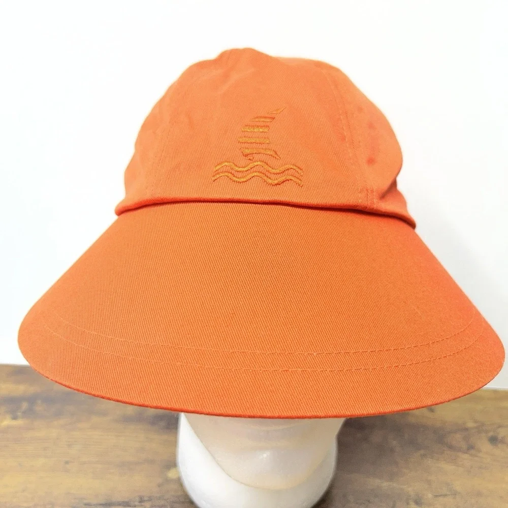 Bright Orange‎ Wide Brim Sun Hat Flowers Lined Retro Summer Beach Boating